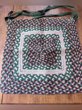 At Home America Braided 16” Square Chair Pad Cover in Green, Brown & Cream